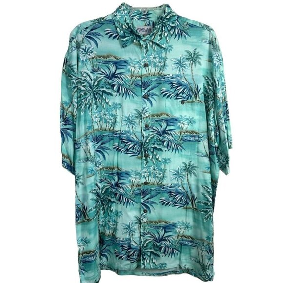 Windham Pointe Vintage Hawaiian Button Down Shirt Blue Palms‎ Trees Size Large - Picture 3 of 10